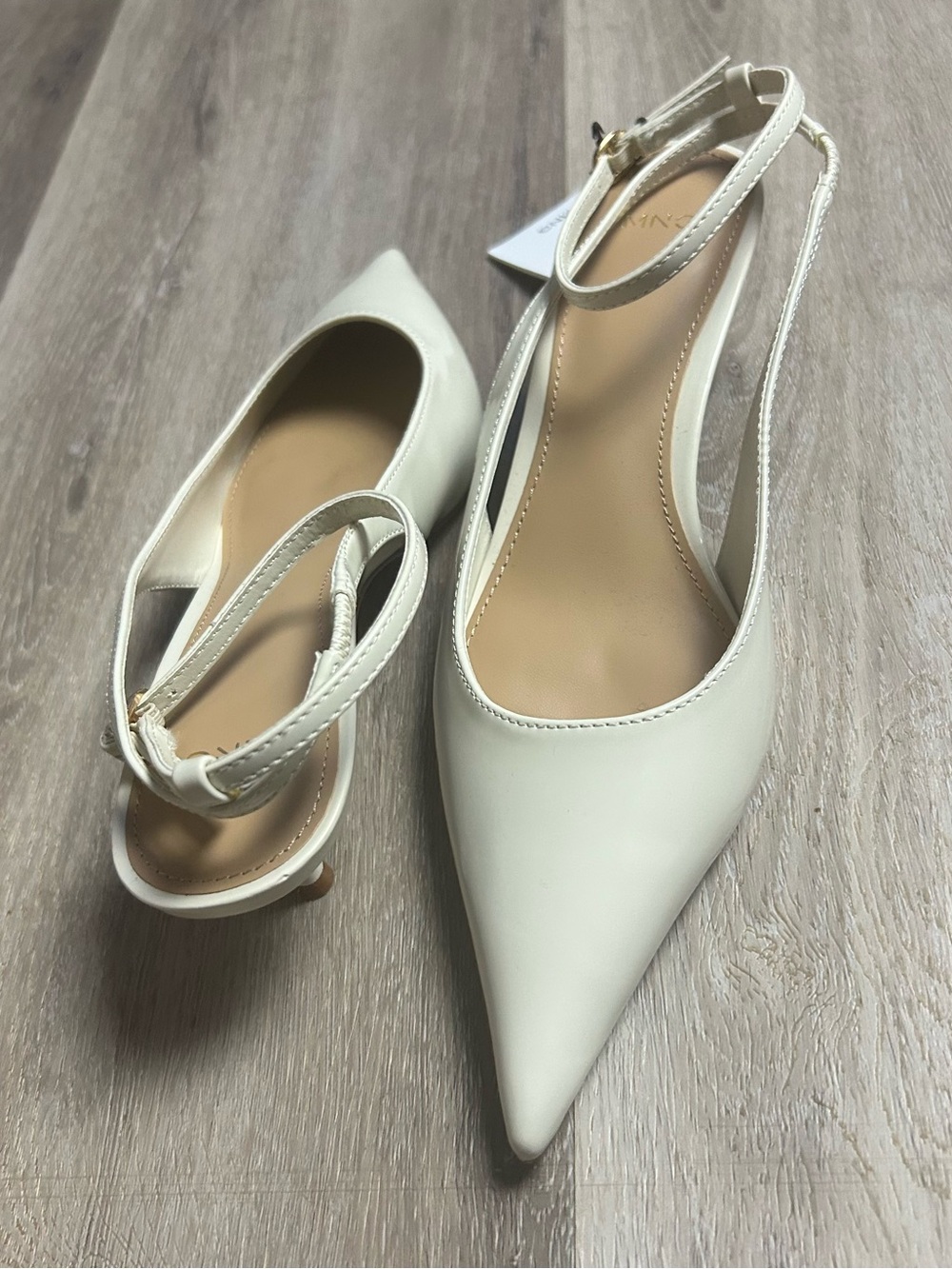 Mango Ivory Pointed-Toe Slingback Y2K Kitten Heels - Picture 8 of 8